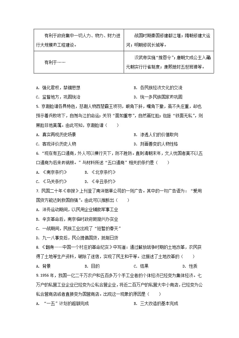 山西省晋中市2022届中考历史试卷02
