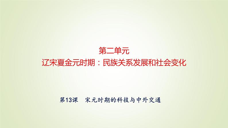 人教部编版历史七年级下册 第二单元 第十三课 宋元时期的科技与中外交通 课件01