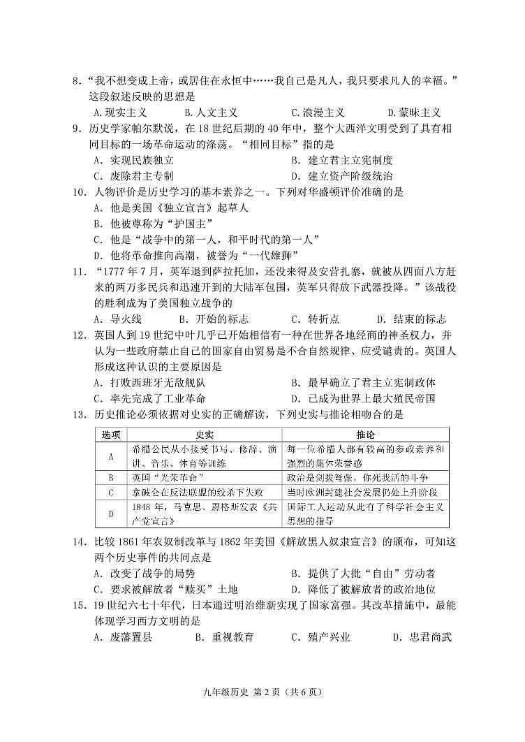 2020年1月常州历史九年级卷第2页