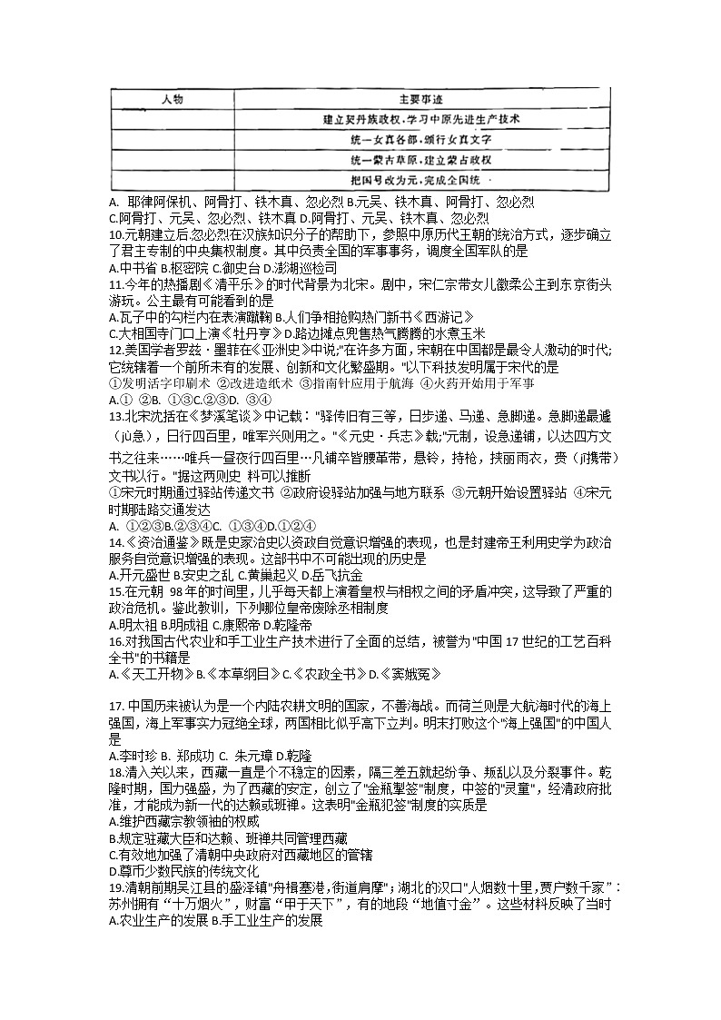 河南省洛阳市偃师区2021-2022学年部编版七年级下学期期末历史试卷（无答案）第2页