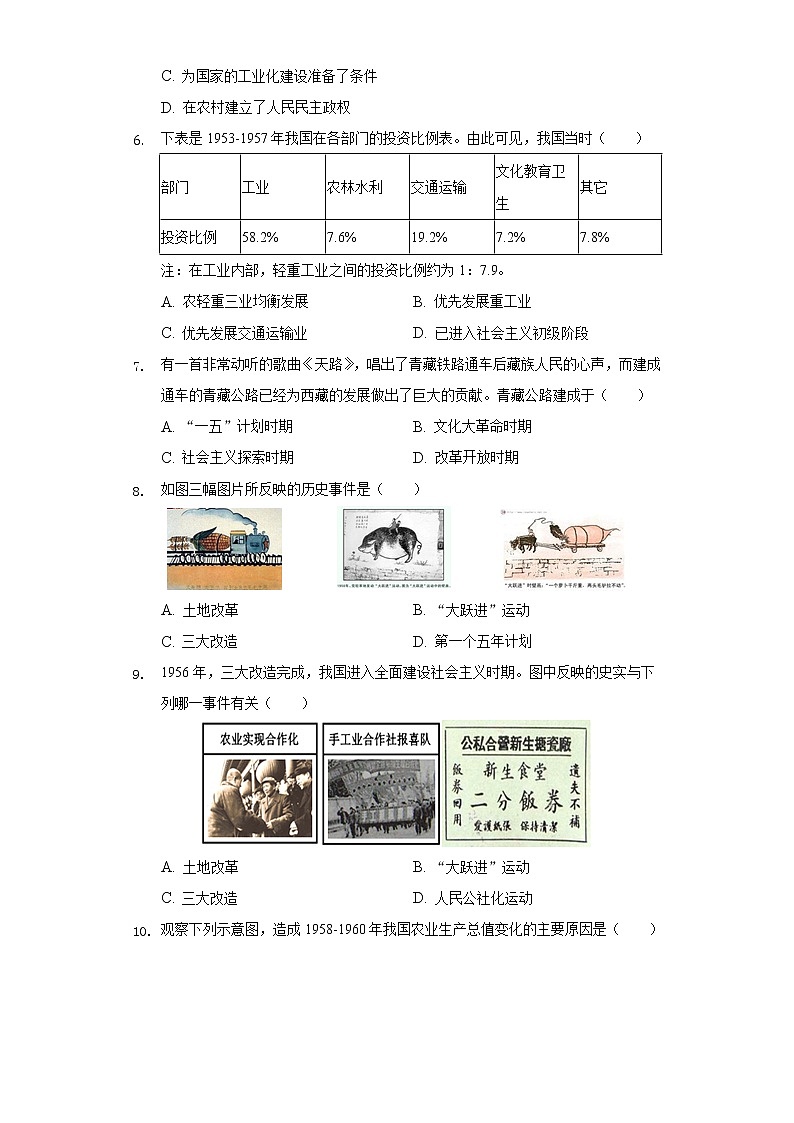 苏省盐城市东台市实验中学城东分校2019-2020学年八年级（下）第一次月考历史试卷（含解析）02