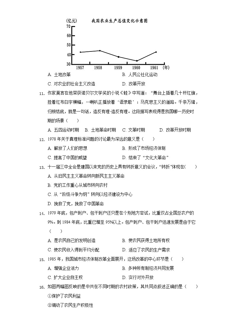 苏省盐城市东台市实验中学城东分校2019-2020学年八年级（下）第一次月考历史试卷（含解析）03