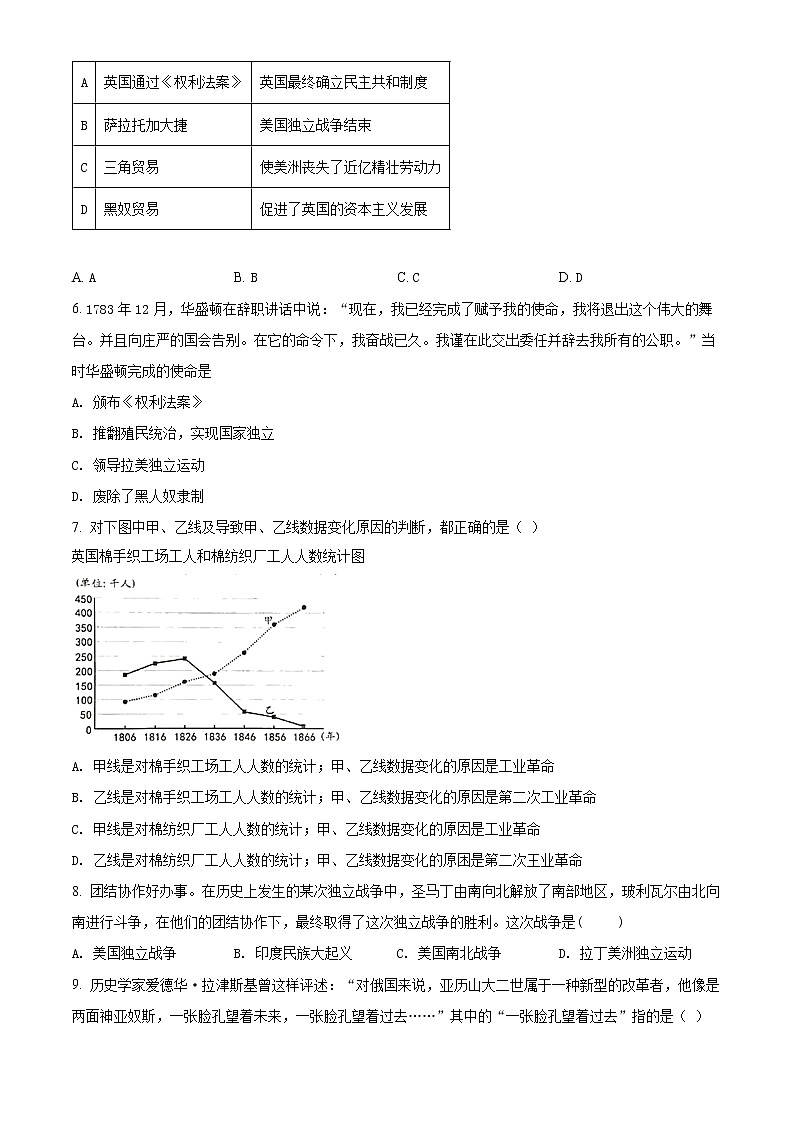 河北省保定市易县2021-2022学年九年级上学期期末历史试题(word版含答案)02