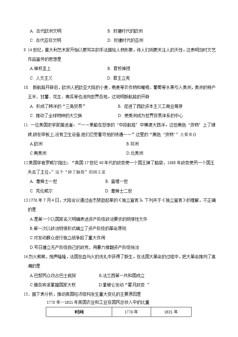 内蒙古呼伦贝尔市2021-2022学年九年级上学期期末考试历史试题(word版含答案)第2页