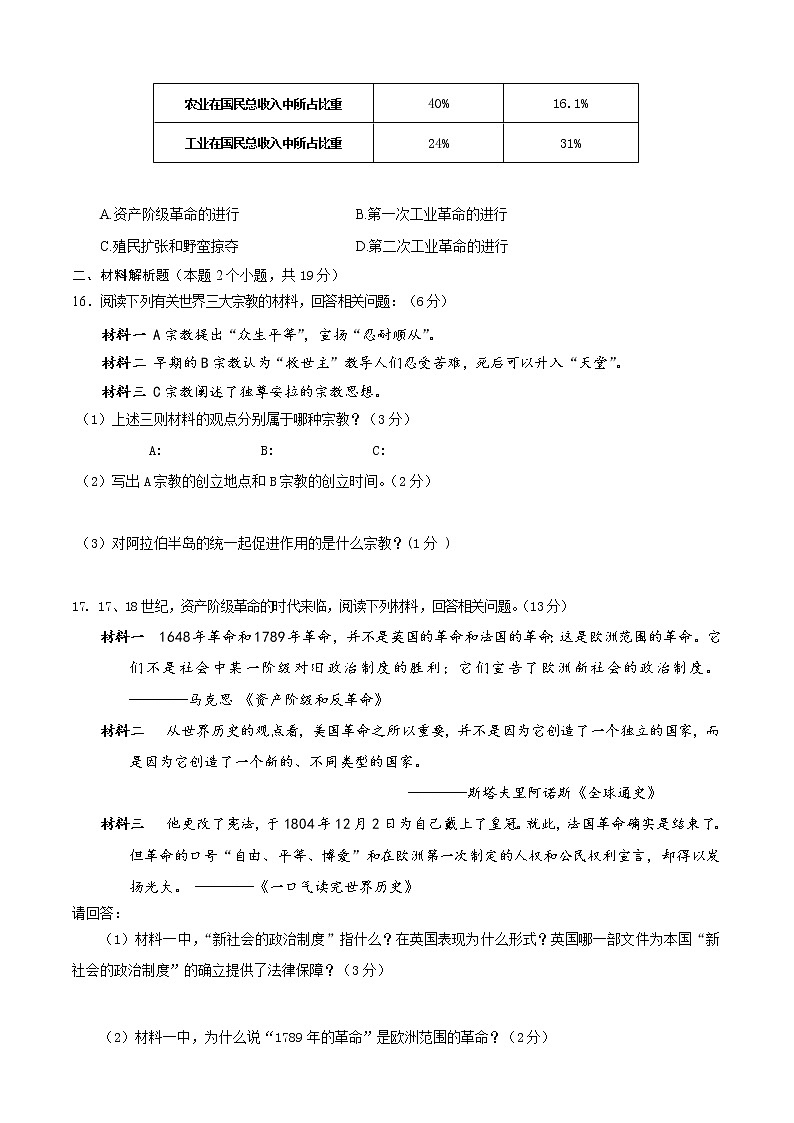 内蒙古呼伦贝尔市2021-2022学年九年级上学期期末考试历史试题(word版含答案)第3页