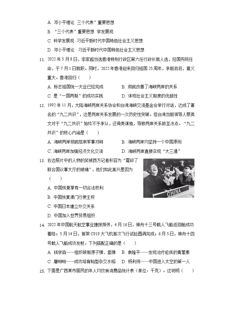 2021-2022学年广西玉林市容县八年级（下）期末历史试卷（含解析）03