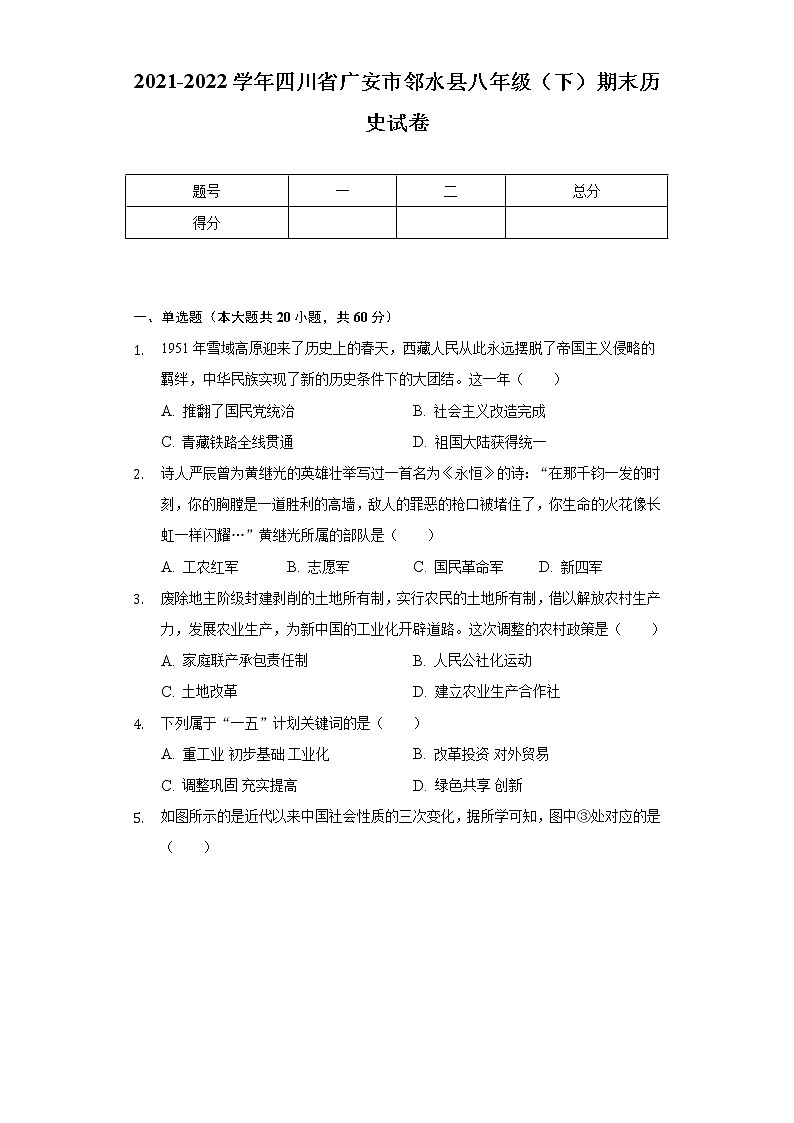 2021-2022学年四川省广安市邻水县八年级（下）期末历史试卷（含解析）01