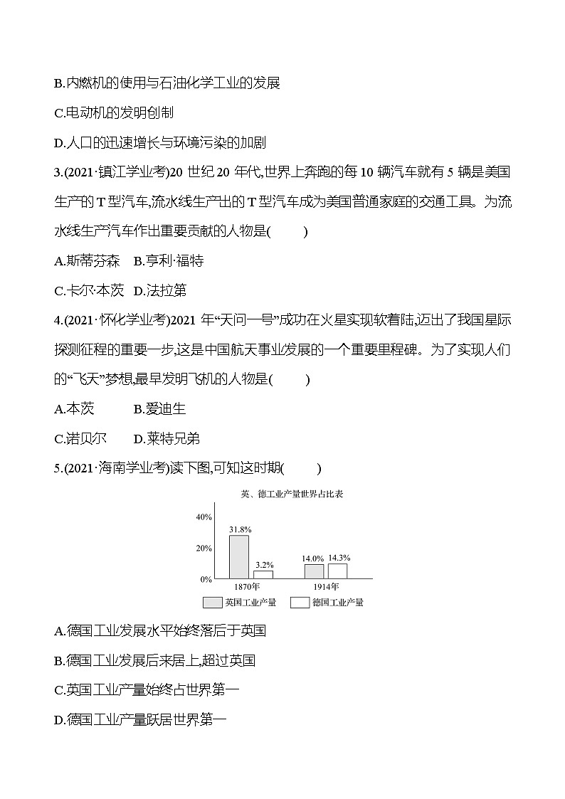 新疆 初中历史 中考复习 第十六单元 第二次工业革命和近代科学文化 真题训练 (学生版)第3页