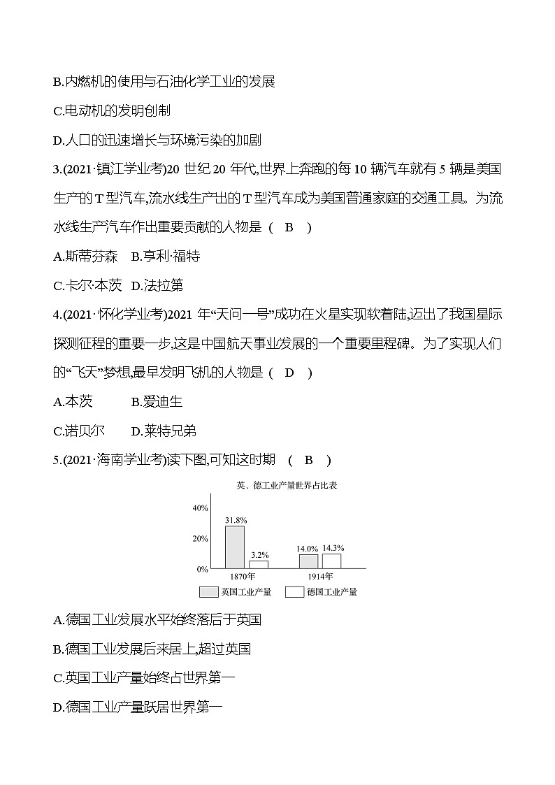 新疆 初中历史 中考复习 第十六单元 第二次工业革命和近代科学文化 真题训练 (教师版)第3页