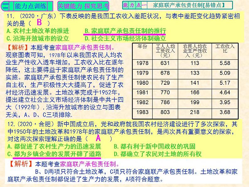 人教版中国历史八年级下册《新编基础训练》第8课《经济体制改革》训练题评讲PPT课件07