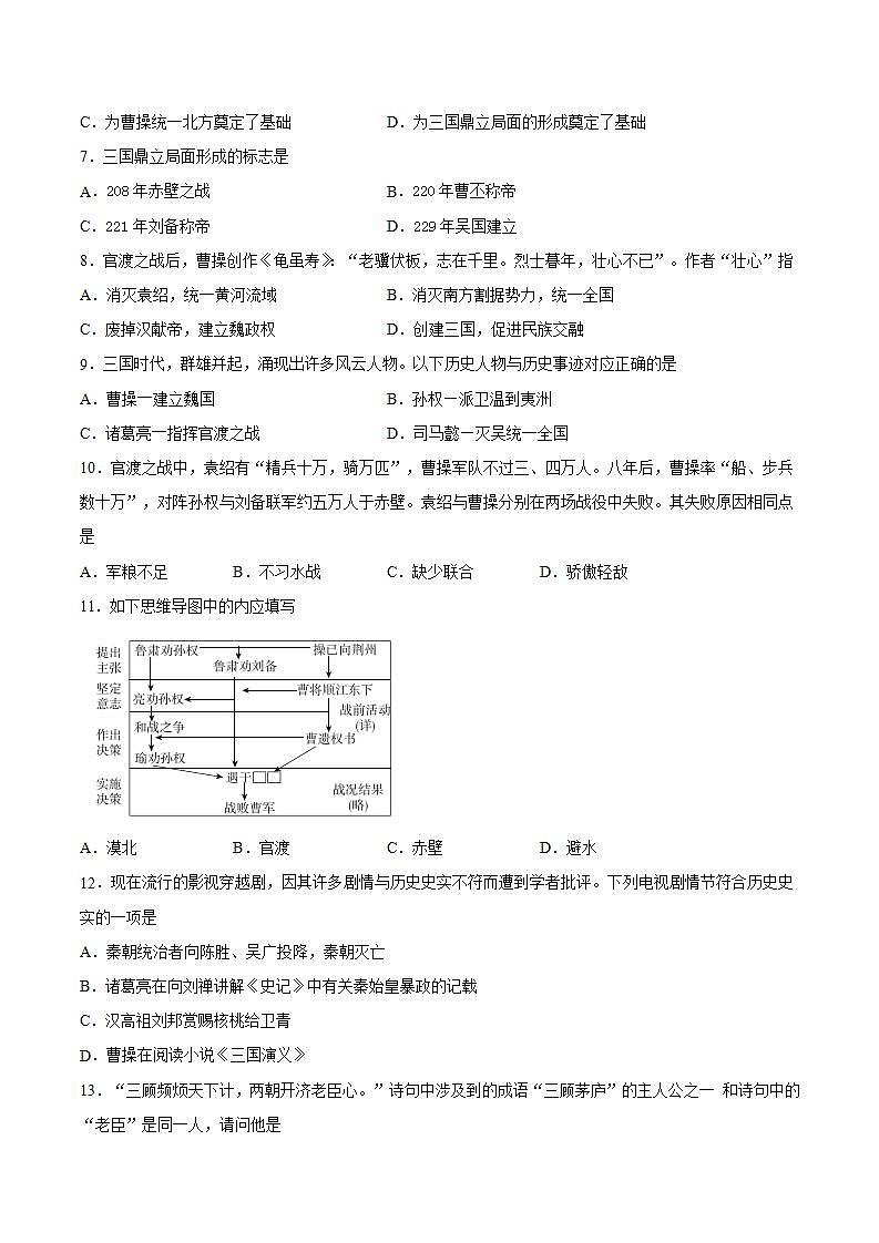 第16课 三国鼎立（含答案解析）-【必刷题】七年级历史上册同步练习（部编版）02