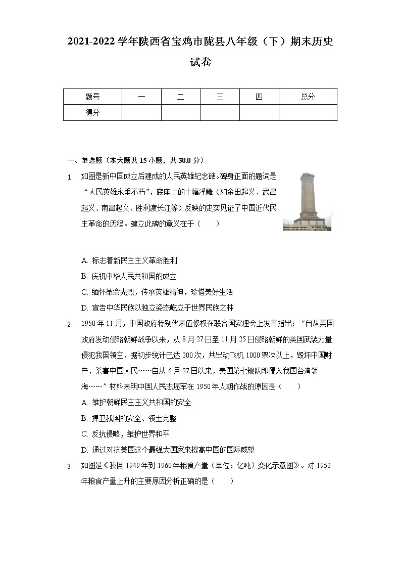 2021-2022学年陕西省宝鸡市陇县八年级（下）期末历史试卷（含解析）01