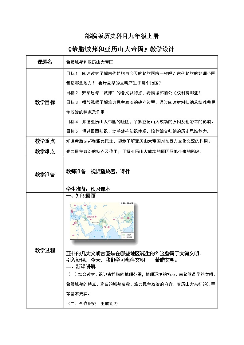 《希腊城邦和亚历山大帝国》教学设计第1页