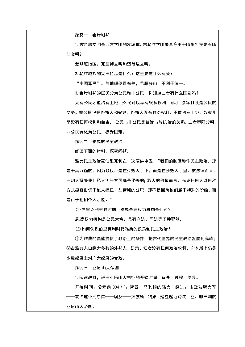 《希腊城邦和亚历山大帝国》教学设计第2页
