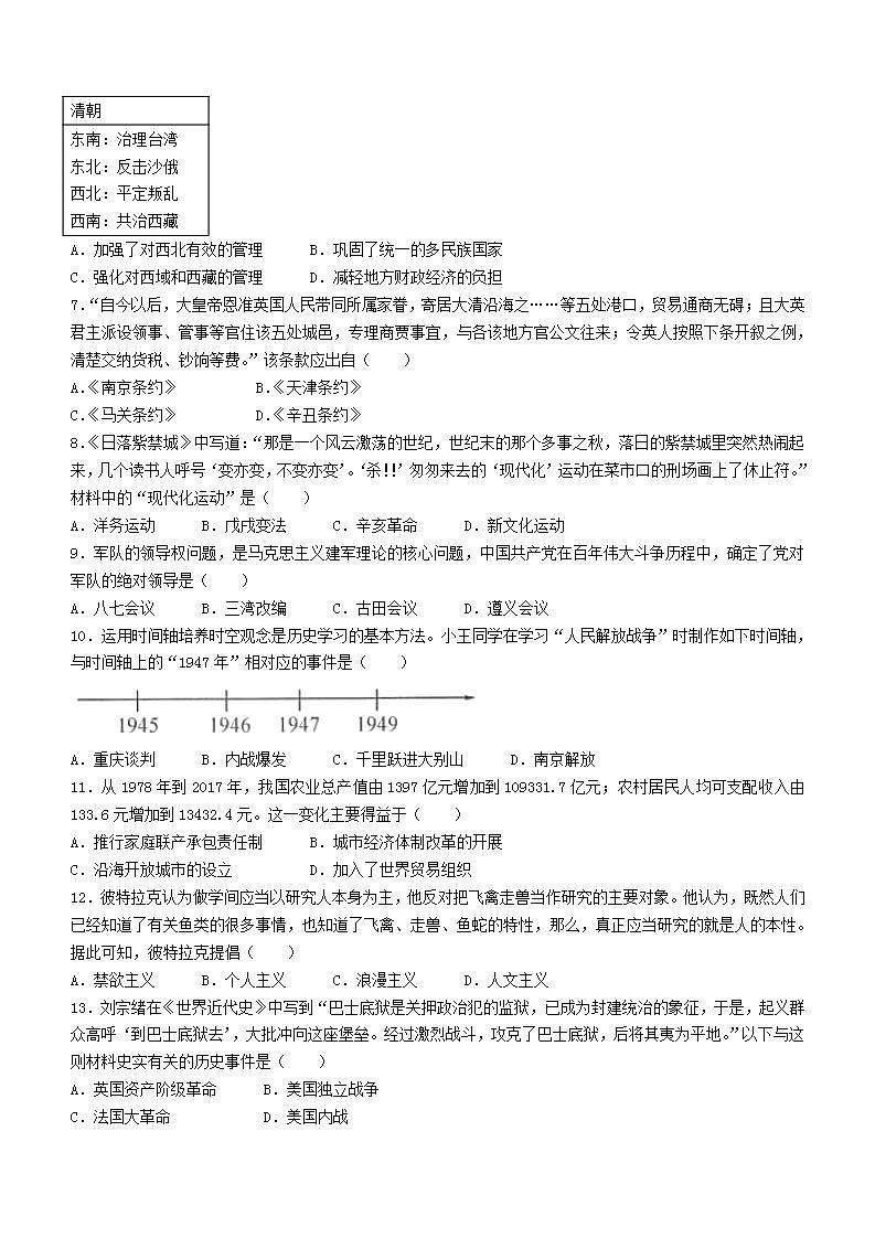 2022年广西河池市中考一模历史试题(word版含答案)02