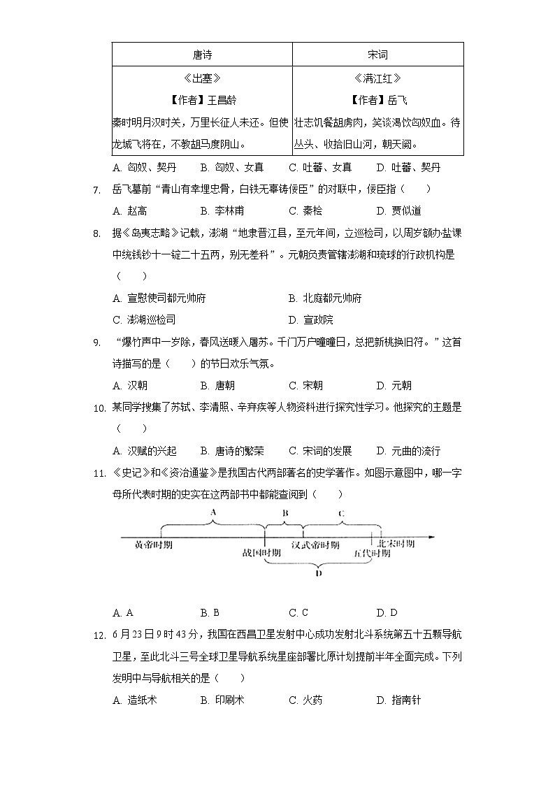 江西省南昌市2021-2022学年七年级下学期期末历史试卷(word版含答案)第2页