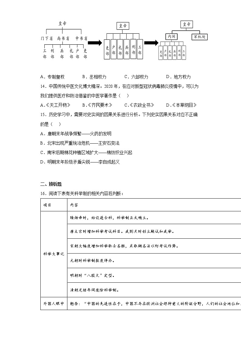 重庆市两江新区2021-2022学年七年级下学期期末历史试题(word版含答案)第3页