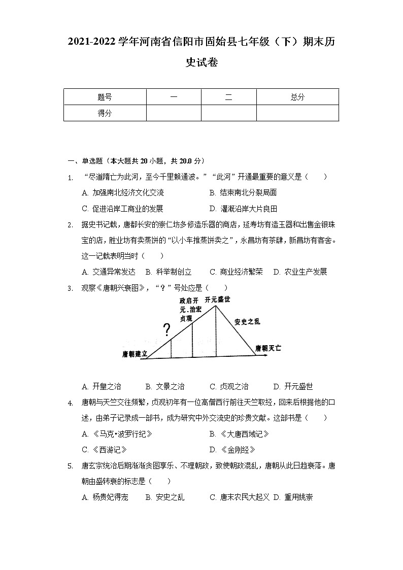 2021-2022学年河南省信阳市固始县七年级（下）期末历史试卷（含解析）01