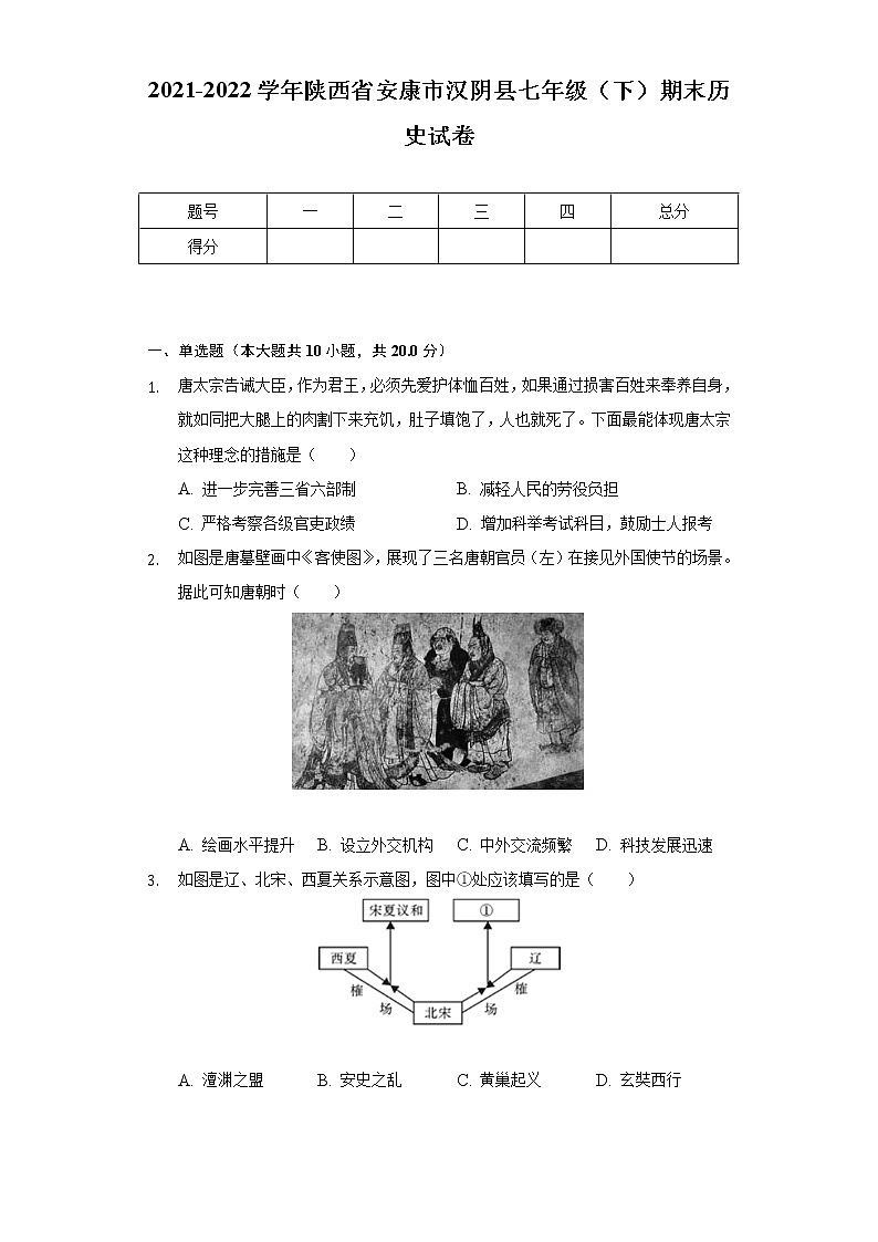 2021-2022学年陕西省安康市汉阴县七年级（下）期末历史试卷（含解析）第1页