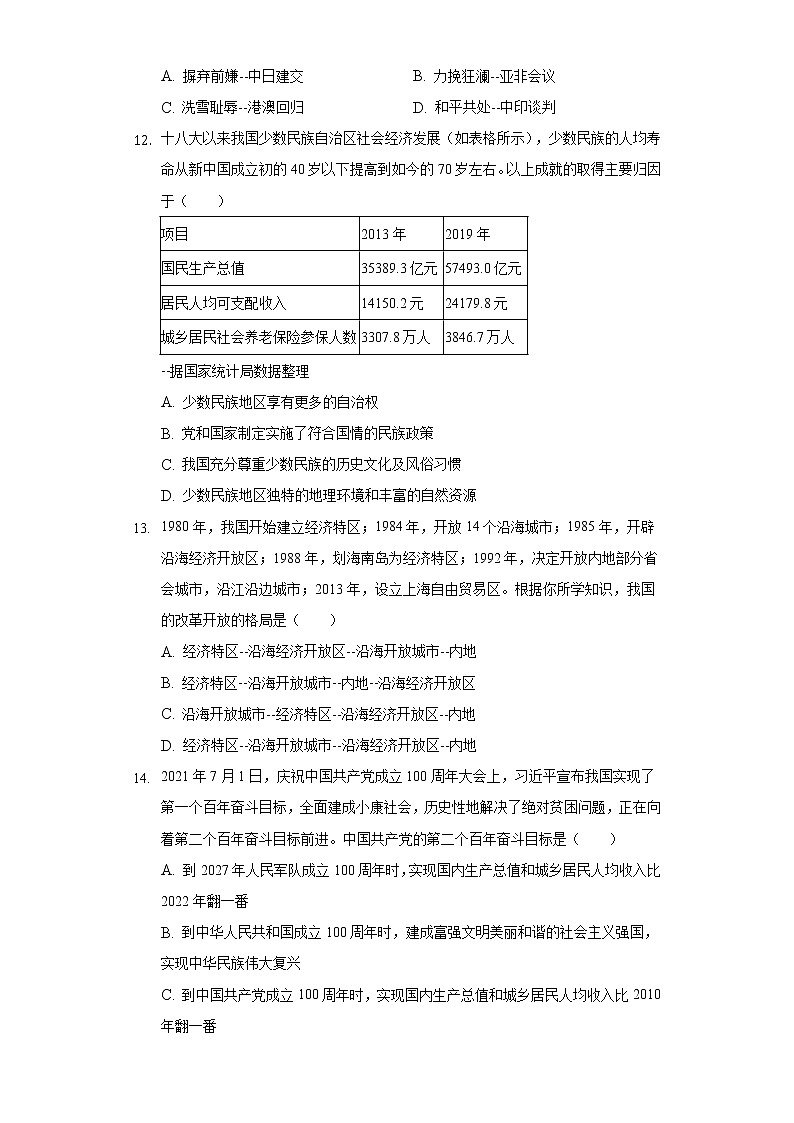 2021-2022学年湖南省郴州市八年级（下）期末历史试卷（含解析）第3页