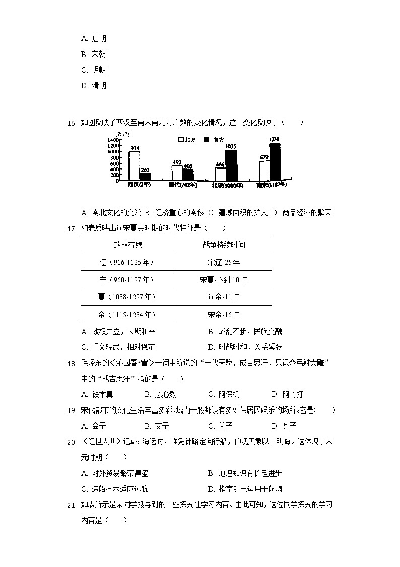 2021-2022学年福建省泉州市丰泽区七年级（下）期末历史试卷（含解析）03