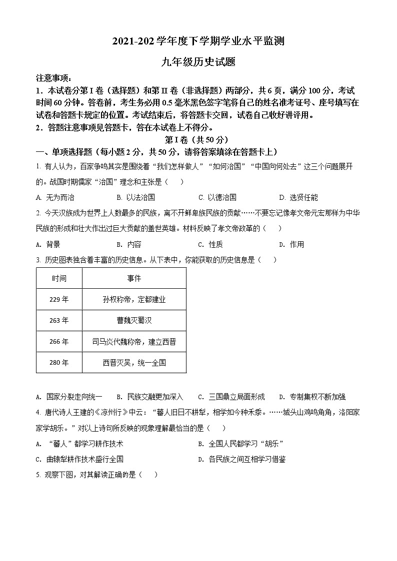 2022年山东省临沂市郯城县中考二模历史试题(word版含答案)第1页