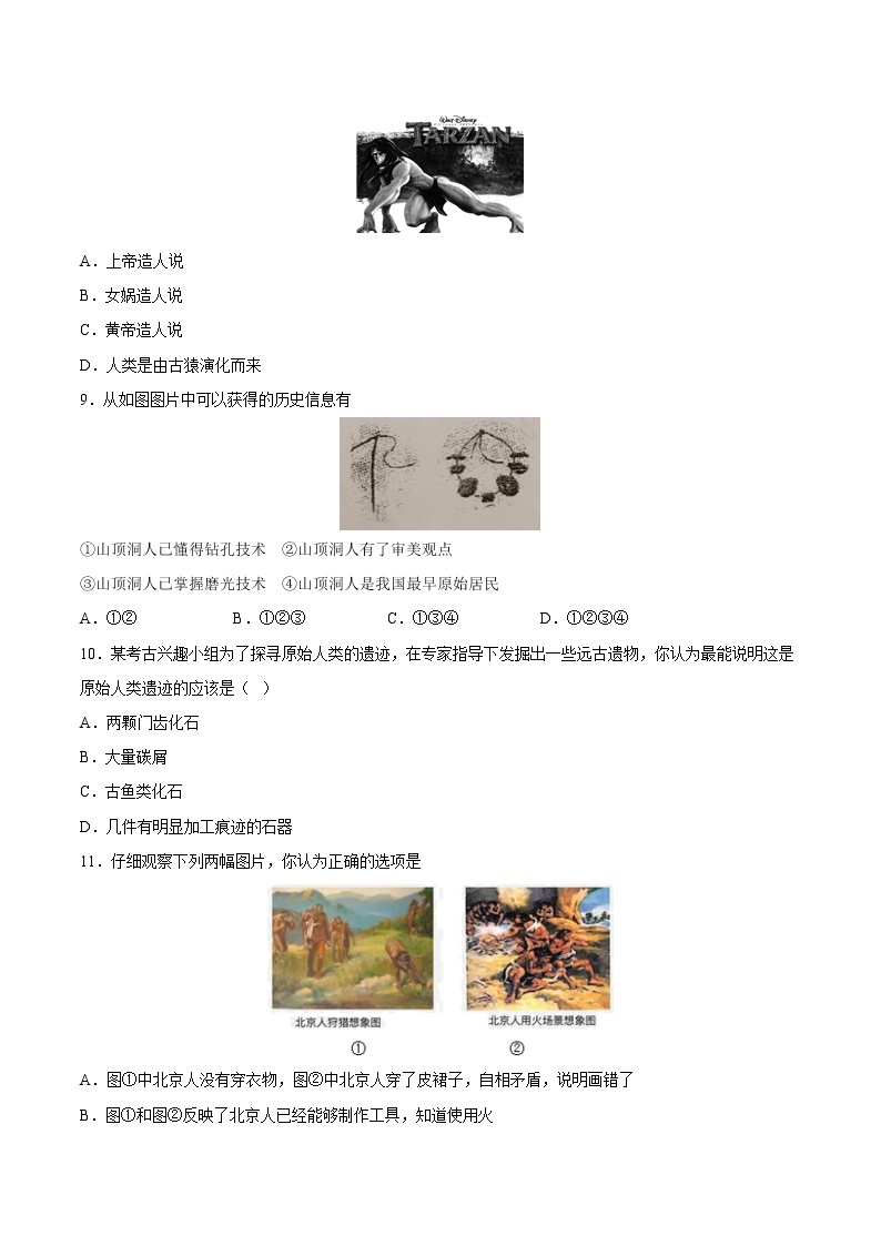 第1课 中国境内早期人类的代表——北京人（含答案解析）七年级历史上册同步练习（部编版）02