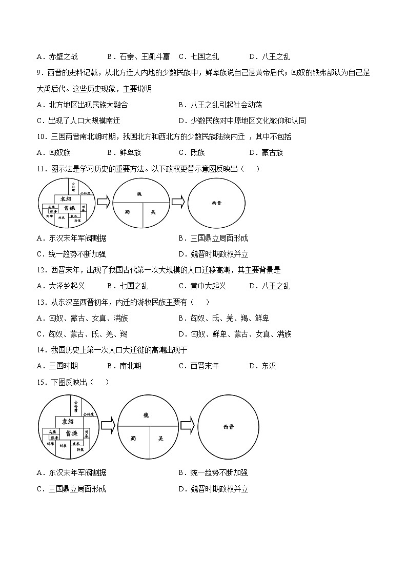 第17课 西晋的短暂统一和北方各族的内迁（含答案解析）七年级历史上册同步练习（部编版）02