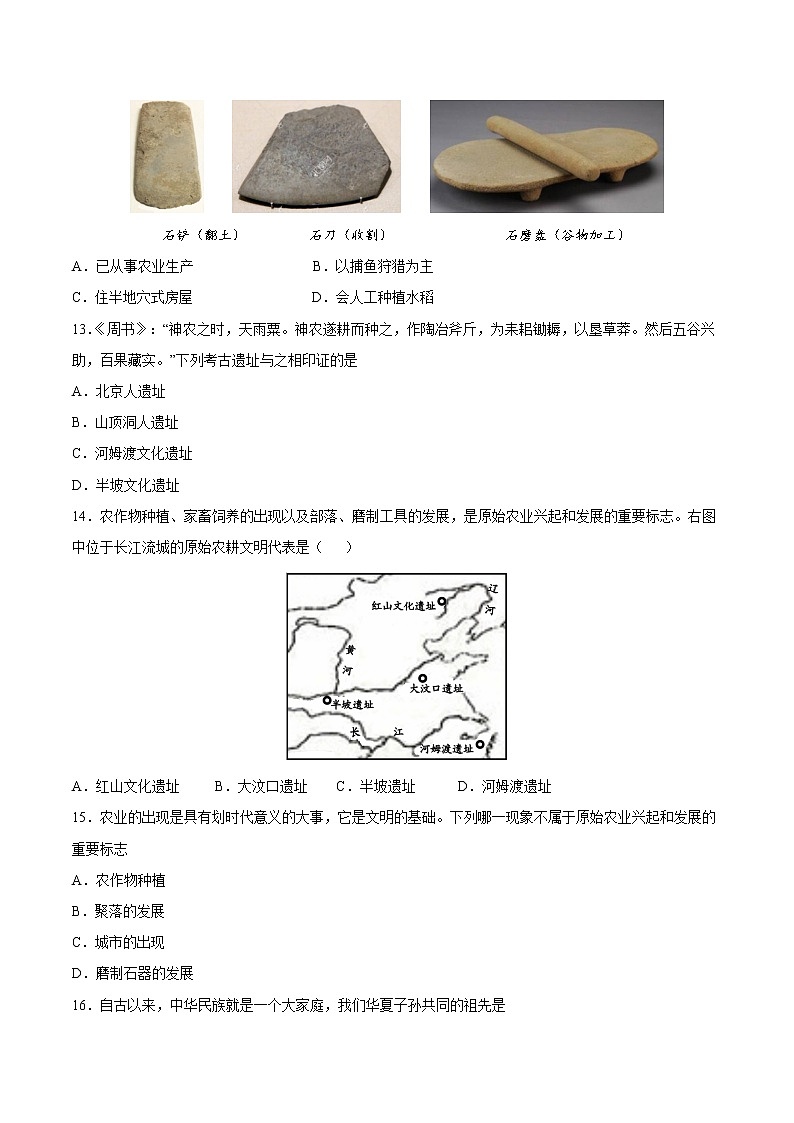 第一单元+史前时期：中国境内早期人类与文明的起源-【全脑训练】2022-2023学年七年级历史上册同步阶段测评卷（单元卷+期中期末卷）03