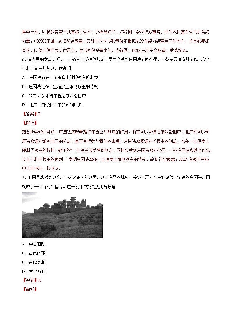 第8课  西欧庄园（原卷板+解析版）03