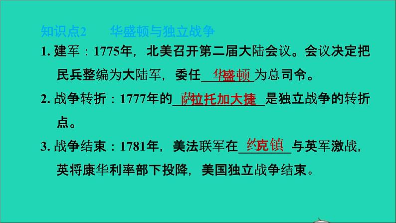 历史人教版九年级上册同步教学课件第6单元资本主义制度的初步确立第18课美国的独立107