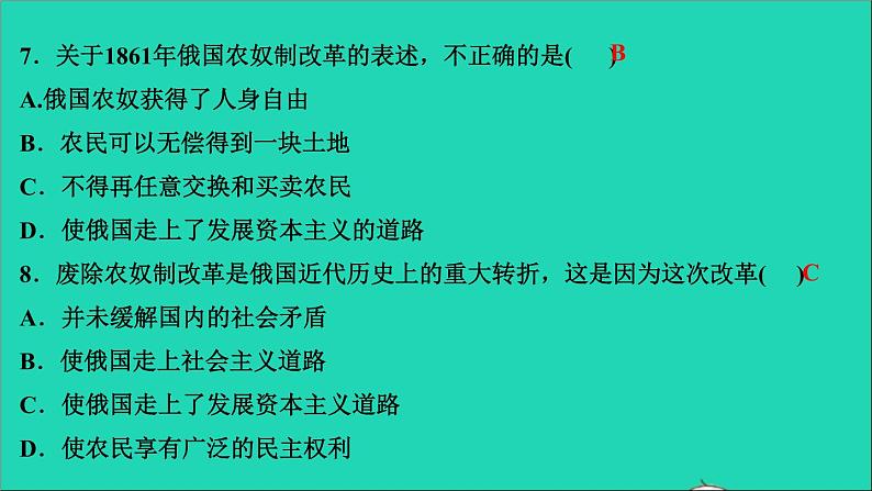 历史人教版九年级下册同步教学课件第1单元殖民地人民的反抗与资本主义制度的扩展第2课俄国的改革作业08