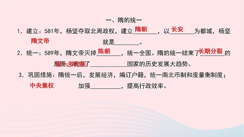 历史人教版七年级下册同步教学课件第1单元隋唐时期：繁荣与开放的时代第1课隋朝的统一与灭亡作业03