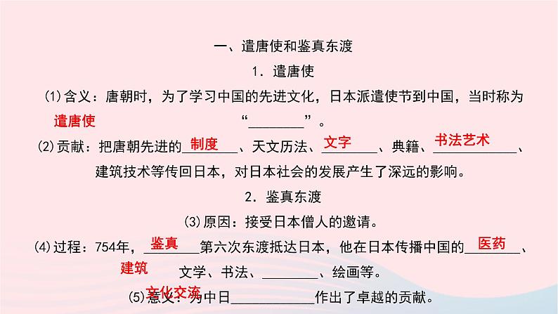 历史人教版七年级下册同步教学课件第1单元隋唐时期：繁荣与开放的时代第4课唐朝的中外文化交流作业03