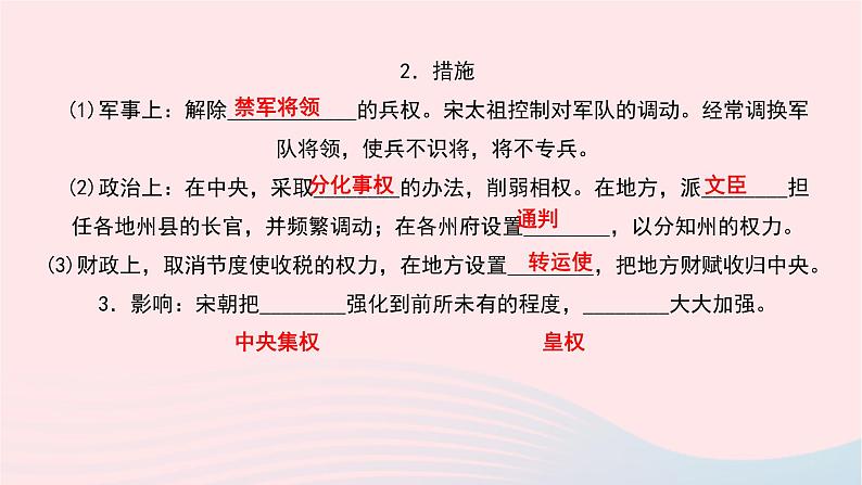 历史人教版七年级下册同步教学课件第2单元辽宋夏金元时期：民族关系发展和社会变化第6课北宋的政治作业04