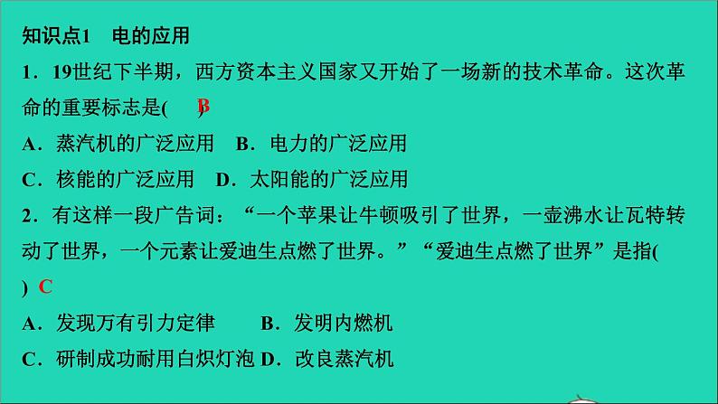 历史人教版九年级下册同步教学课件第2单元第2次工业革命和近代科学文化第5课第2次工业革命作业03