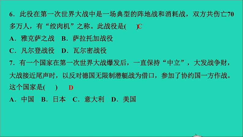 历史人教版九年级下册同步教学课件第3单元第1次世界大战和战后初期的世界第8课第1次世界大战作业第7页