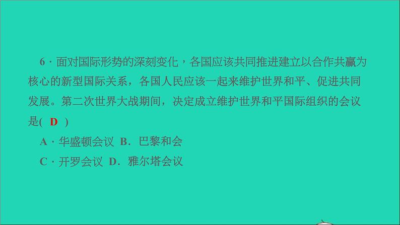 历史人教版九年级下册同步教学课件第6单元走向和平发展的世界滚动专题四世界政治格局的演变作业07