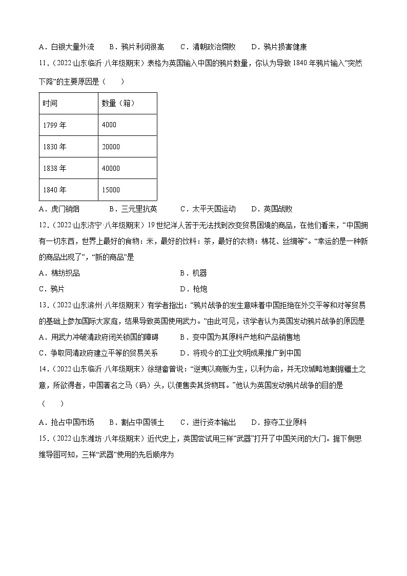 1.1 鸦片战争 期末试题分类选编2021-2022学年山东省各地八年级历史上册(含答案)第3页