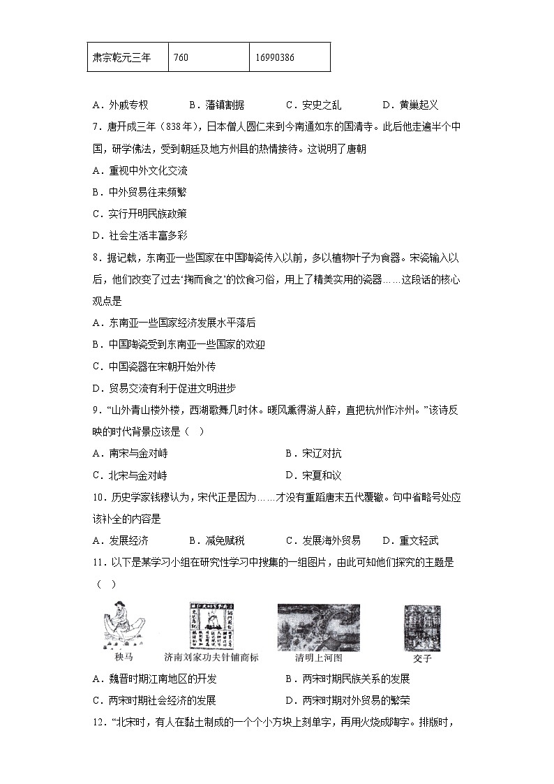 安徽省六安市霍邱县2021-2022学年七年级下学期期末历史试题(含答案)02