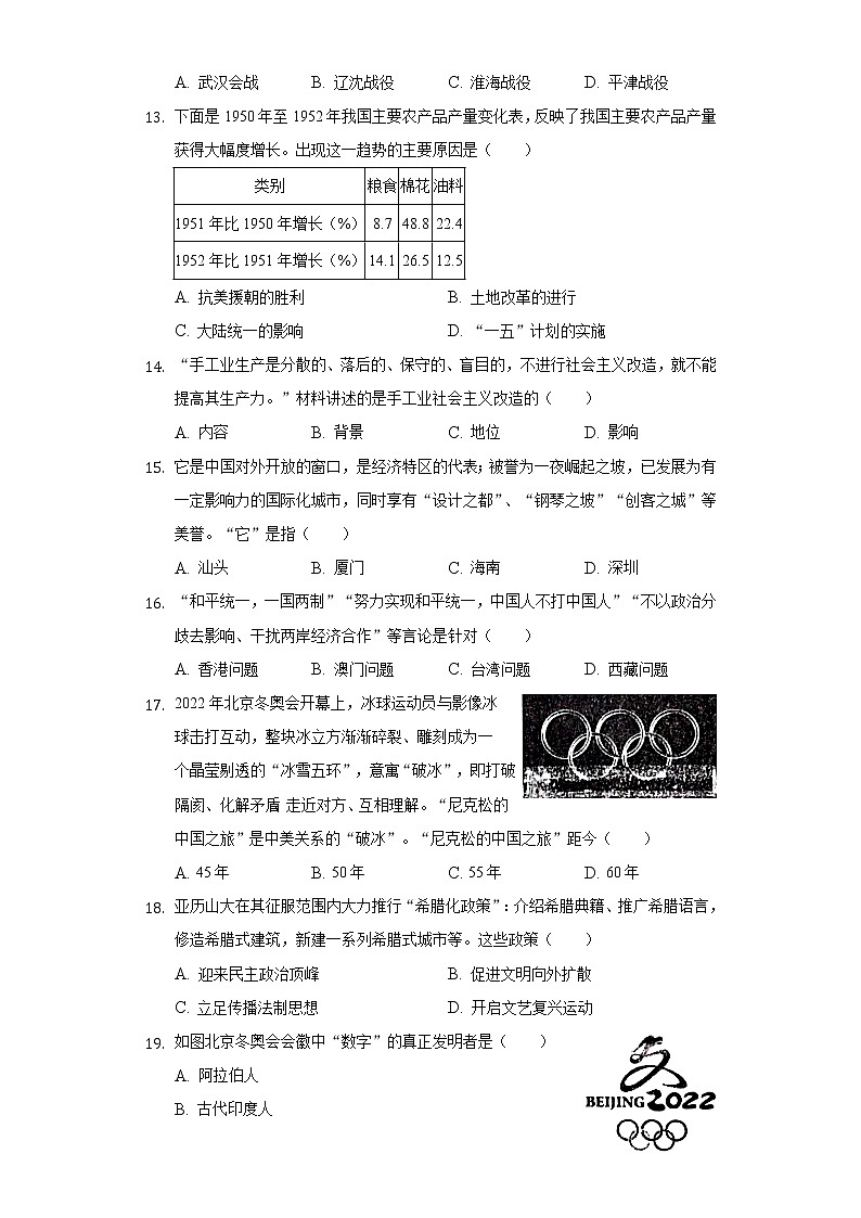 2022年山东省济南市长清区中考历史二模试卷（含解析）03