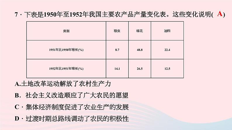 历史人教版八年级下册同步教学课件第1单元中华人民共和国的成立和巩固第3课土地改革作业07