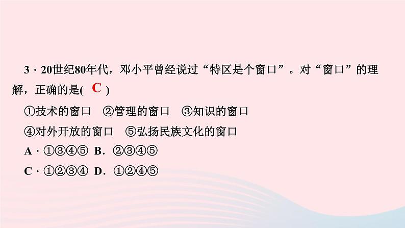 历史人教版八年级下册同步教学课件第3单元中国特色社会主义道路第9课对外开放作业第5页