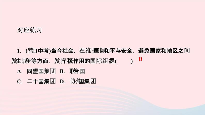 历史人教版九年级下册同步教学课件第6单元走向和平发展的世界第20课联合国与世界贸易组织作业07