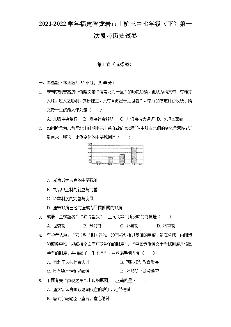 2021-2022学年福建省龙岩市上杭三中七年级（下）第一次段考历史试卷（含解析）01