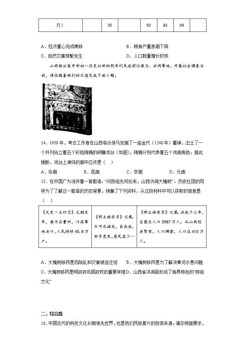 山西省临汾市洪洞县2021-2022学年七年级下学期期末历史试题(含答案)03