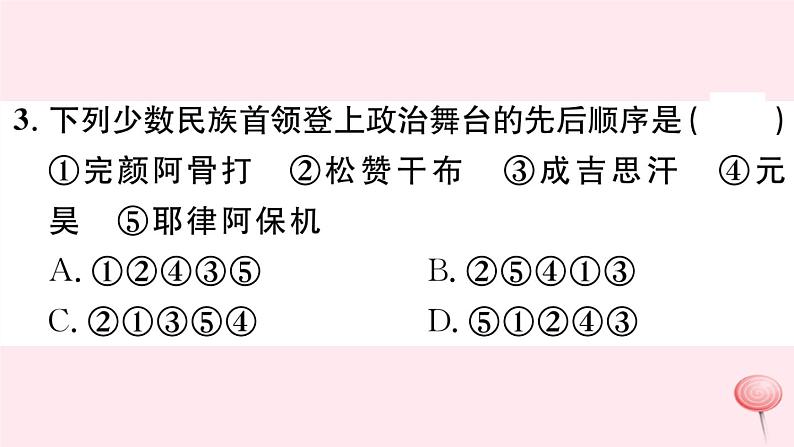 历史人教版七年级下册同步教学课件第2单元辽宋夏金元时期：民族关系发展和社会变化检测习题05