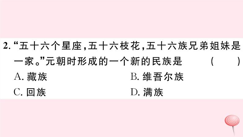 历史人教版七年级下册同步教学课件第2单元辽宋夏金元时期：民族关系发展和社会变化第11课元朝的统治习题第3页