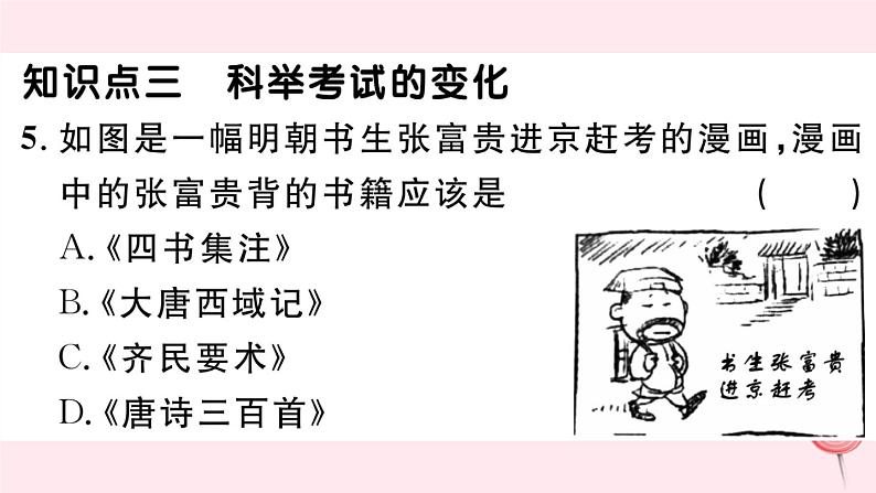 历史人教版七年级下册同步教学课件第3单元明清时期：统一多民族国家的巩固与发展第14课明朝的统治习题第6页