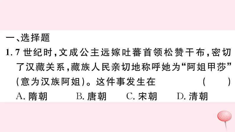 历史人教版七年级下册同步教学课件热点专项突破篇2古代民族关系和中外关系习题02
